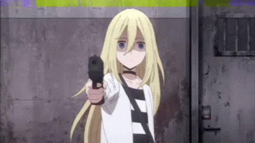 Blonde Girl Pointing Gun At Camera GIF