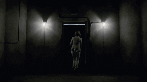 Blonde Girl Walking Door Opening GIF