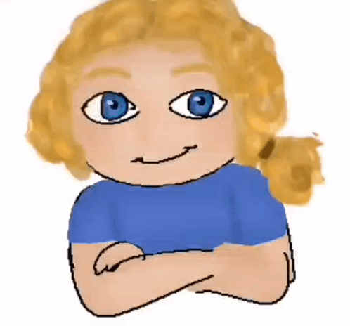 Blonde Haired Blue Eyed Cartoon Girl Smiling Arms Crossed