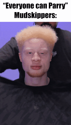 Blonde Man Getting Haircut By Bearded Man Everyone Can Parry Mudskippers GIF