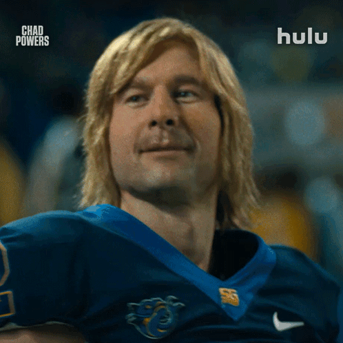 Blonde Man in Blue Jersey Saying Chad Powers