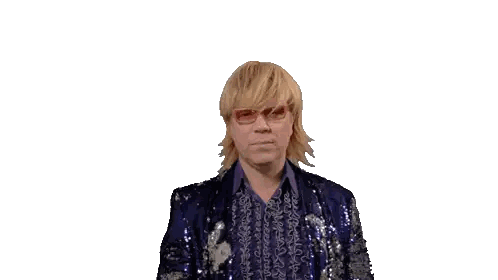 Blonde Man in Blue Sequin Jacket and Sunglasses