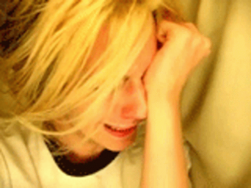 Blonde Woman Crying In White Shirt And Black Collar GIF