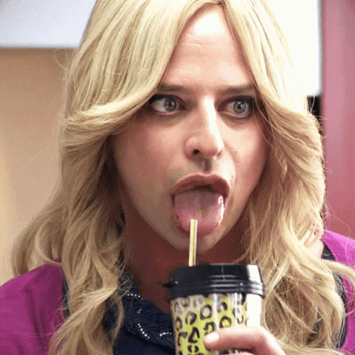 Blonde Woman Drinking From Cup With Straw GIF