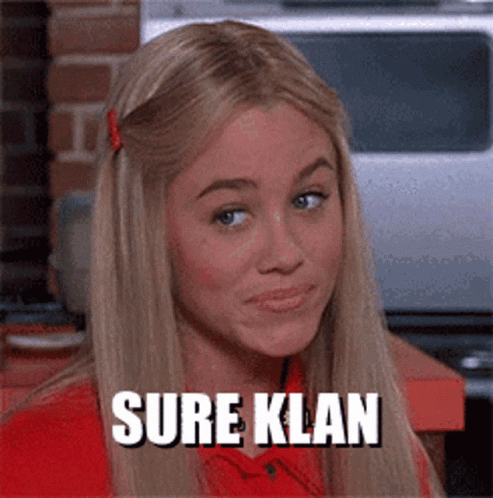 Blonde Woman in Red Shirt Funny Face Sure Klan