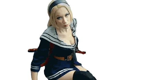 Blonde Woman in Sailor Costume Sitting