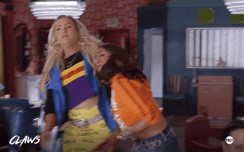 Blonde Woman Kicked Out Brunette Woman GIF