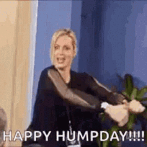 Blonde Woman Pelvic Thrust Happy Hump Day Meme GIF