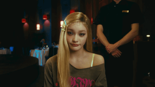 Blonde Woman Wearing Shirt Saying A GIF