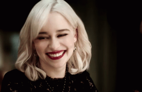 Blonde Woman with Red Lips Smiling
