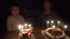 Blowing Cake Candles Birthday Twins GIF