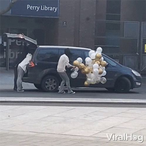 Blown Away Guy With Balloons GIF