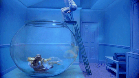 Blue Aesthetic Mermaid In Aquarium GIF