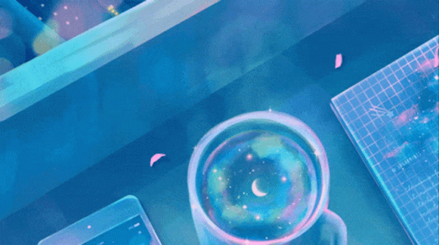 Blue Aesthetic Moon Cup Reflection GIF