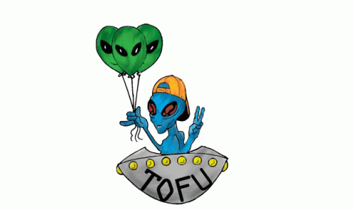 Blue Alien Riding Ufo Holding Balloon GIF