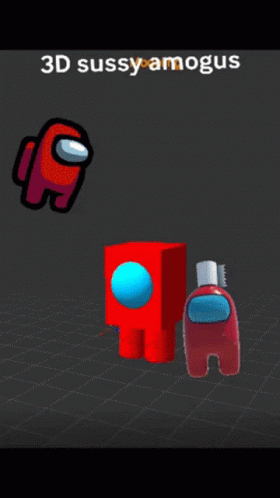 Blue Among Us Character Next to Red Cube