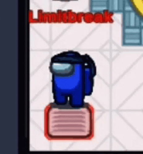 Blue Among Us Character Standing on Red Block