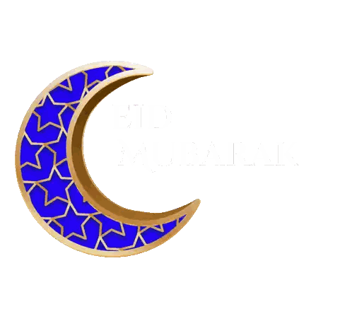 Blue and Gold Crescent Moon Eid Mubarak