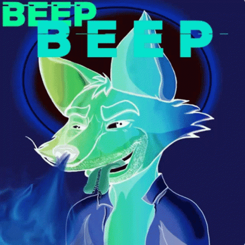 Blue And Green Fox Saying Beep Beep GIF