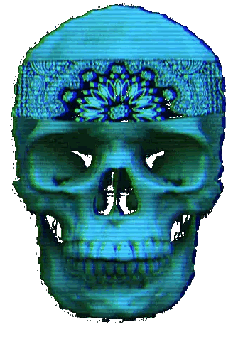 Blue and Green Skull with Flower