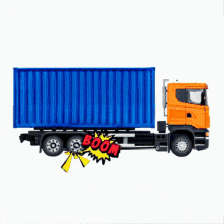 Blue and Orange Truck Saying Boom