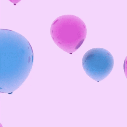 Blue And Pink Balloons Are Floating In The Air GIF