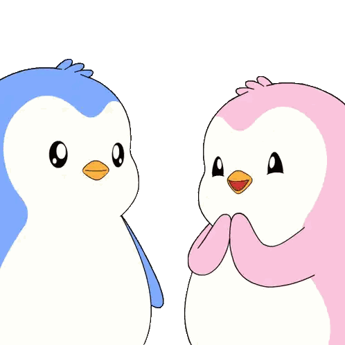 Blue and Pink Penguin Holding Red Rose