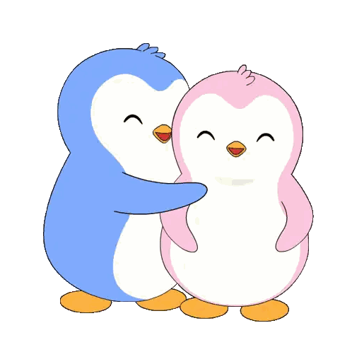 Blue and Pink Penguin Hugging