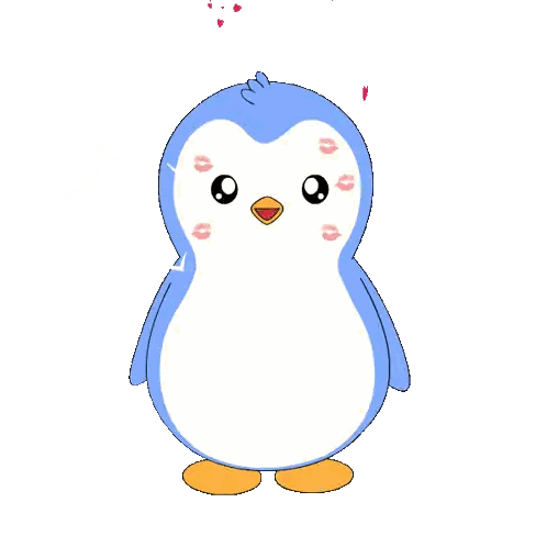 Blue and Pink Penguin Kissing