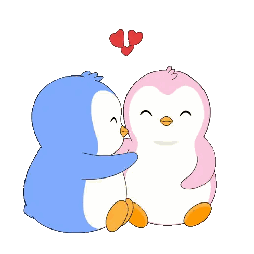Blue and Pink Penguin Kissing with Heart