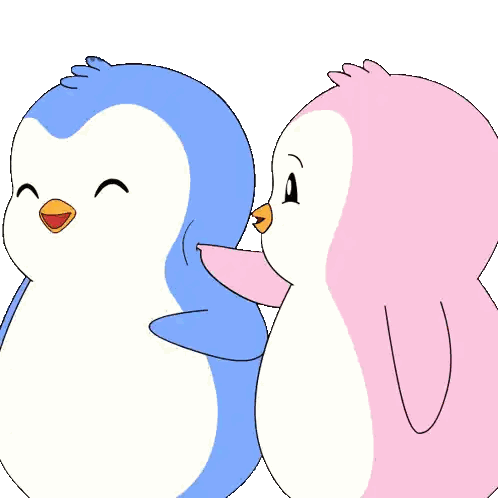 Blue and Pink Penguins Kissing