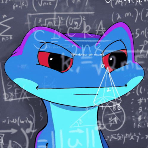 Blue and Purple Lizard at Blackboard With Equations