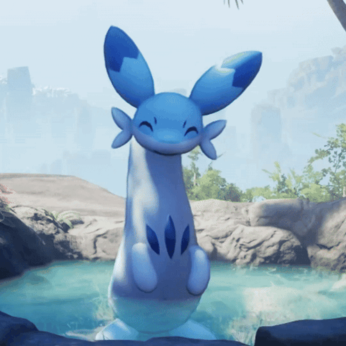 Blue and White Cartoon Character in Water