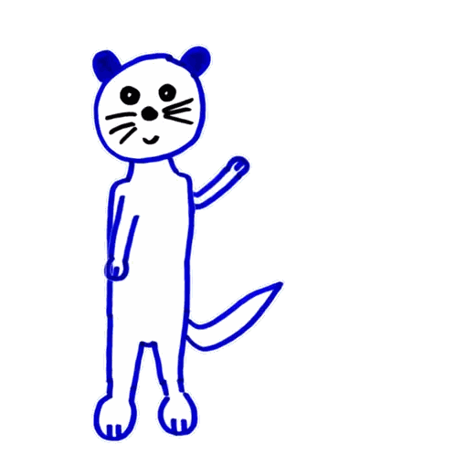 Blue and White Cat Drawing