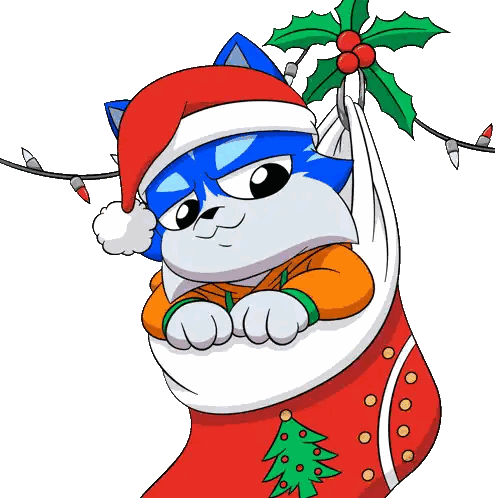 Blue and White Cat Hanging from Stocking