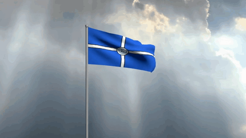 Blue and White Cross Flag Waving