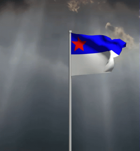 Blue and White Flag With Red Star Flying
