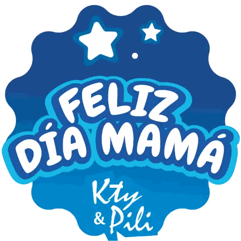 Blue and White Logo Feliz Dia Mama Kity & Pili