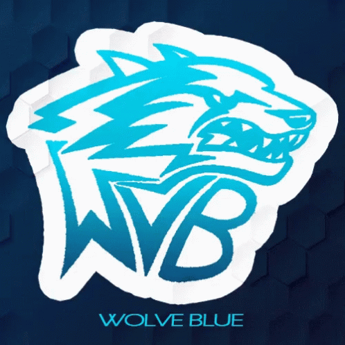 Blue and White Logo Saying Wolve Blue