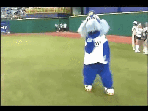 Blue and White Mascot Saying Ayy