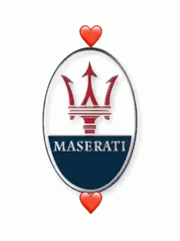 Blue and White Maserati Logo With Two Red Hearts