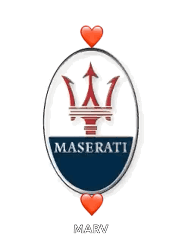 Blue and White Maserati Logo With Two Red Hearts
