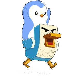Blue and White Penguin Carrying Bird