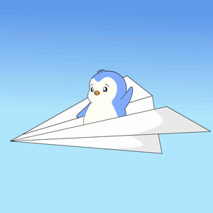 Blue and White Penguin Flying Paper Airplane