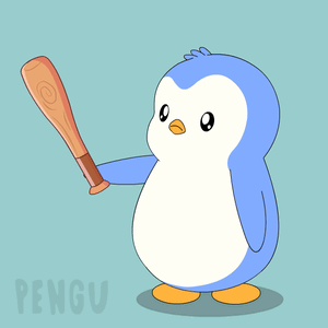 Blue And White Penguin Holding Baseball Bat Saying Pengu GIF