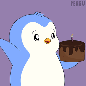 Blue and White Penguin Holding Chocolate Cake