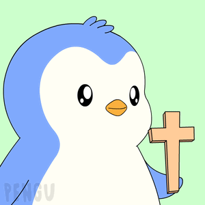 Blue and White Penguin Holding Cross