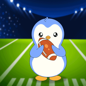Blue and White Penguin Holding Football on Field