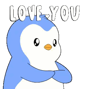 Blue and White Penguin Holding Red Hearts Saying Love You