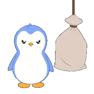 Blue and White Penguin Holding Sand